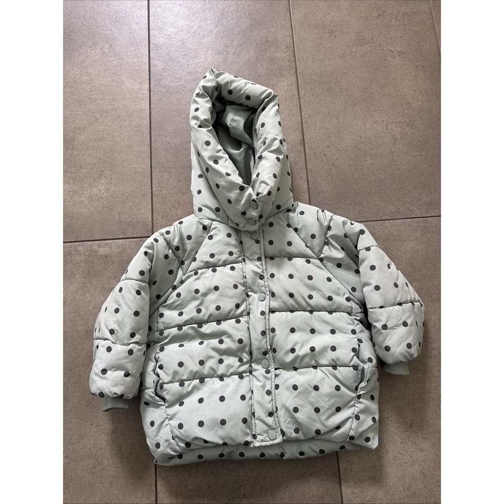 ZARA GREEN BLUE HEARTS PUFFER JACKET SZ 2-3 EUC